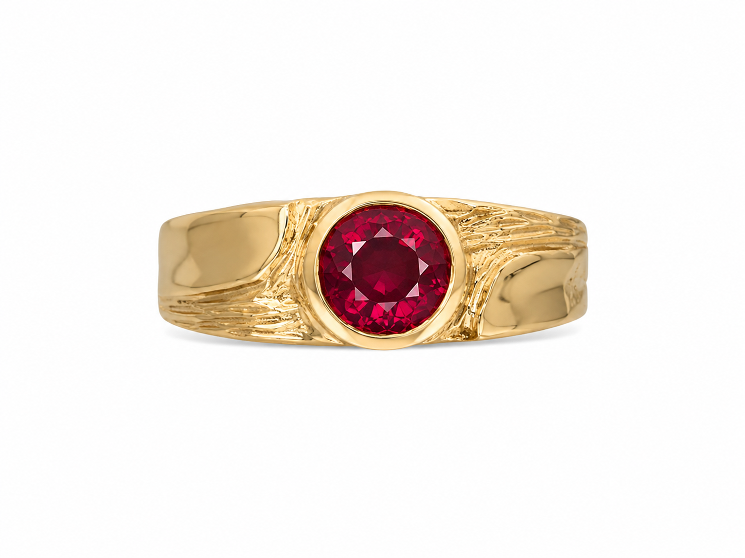 14KT Yellow Gold Pink CZ Bezel Ring [A2B6]