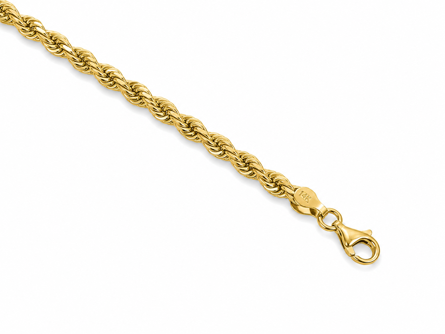 14KT Solid Yellow Gold 7.5 MM Rope Chain