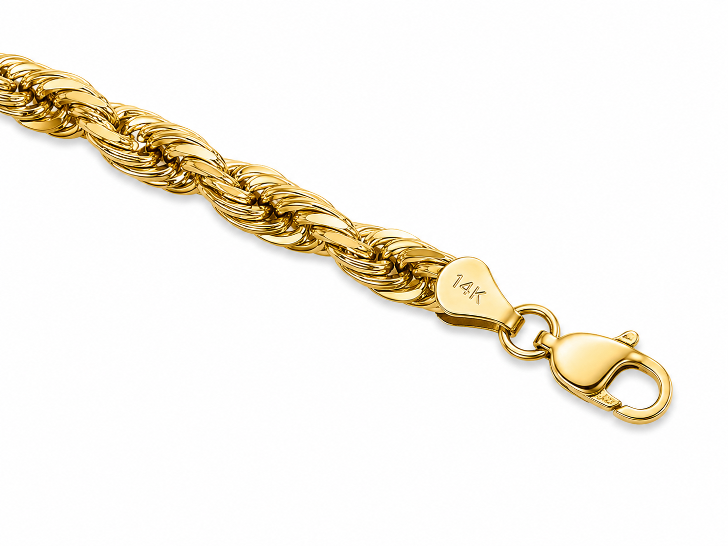 14KT Solid Yellow Gold 8 MM Rope Chain