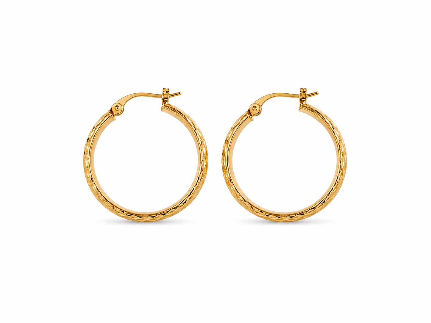 18KT Etched Hoop Yellow Gold Earrings [A3B0]