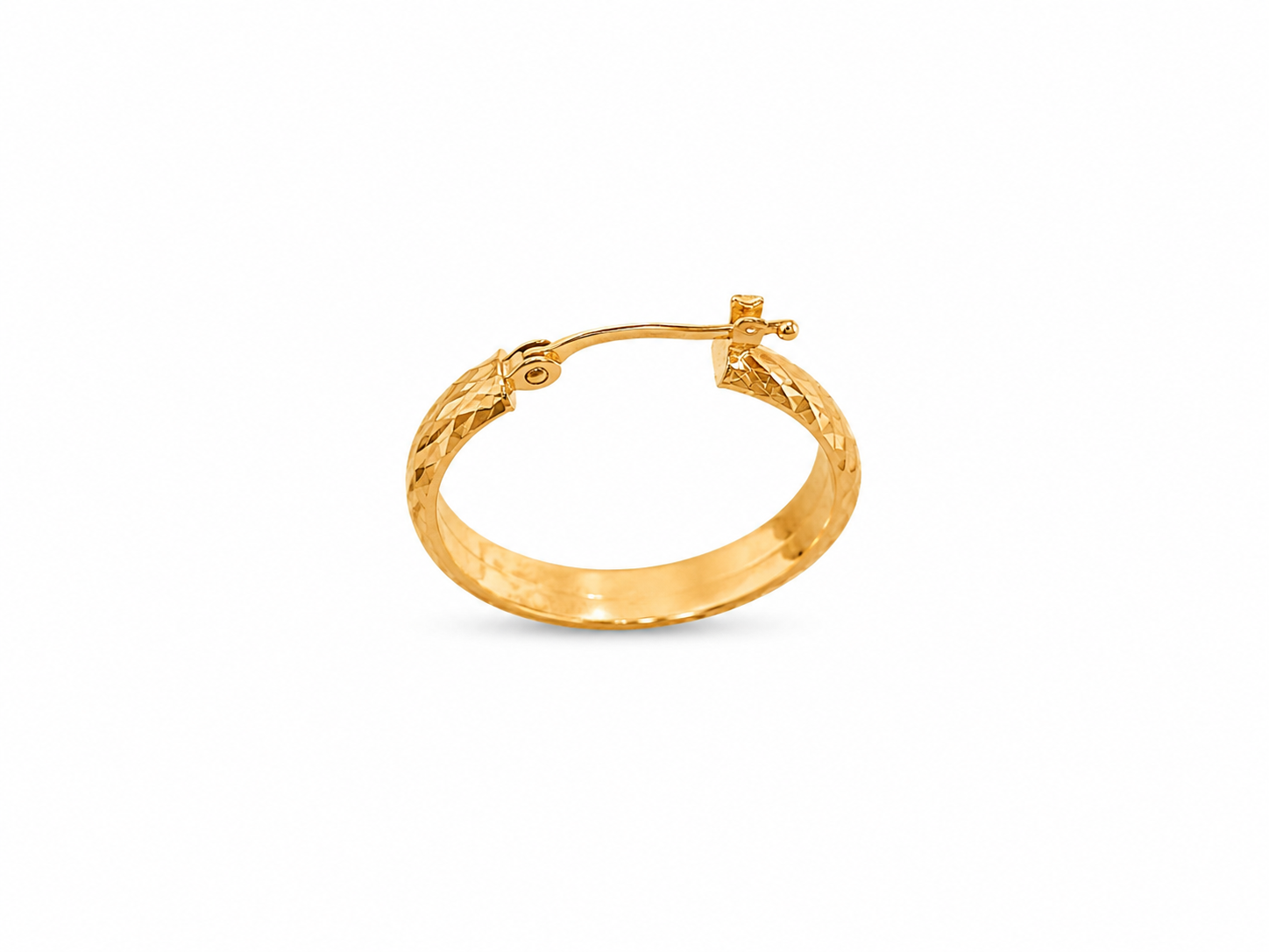 18KT Etched Hoop Yellow Gold Earrings [A3B0]