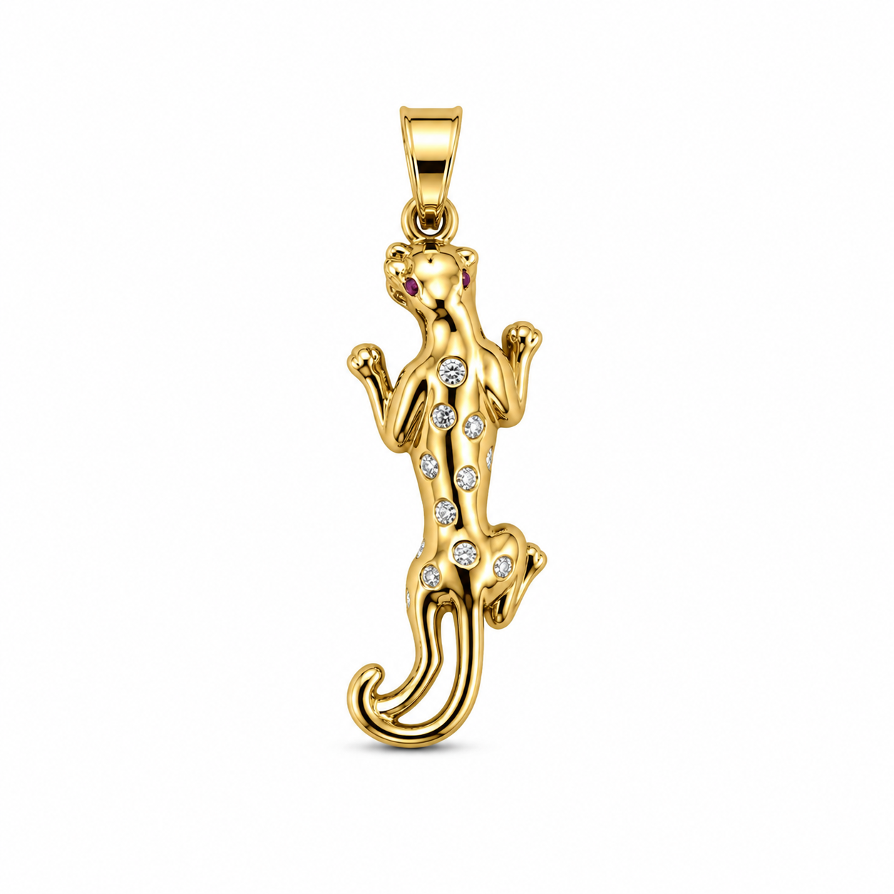 14KT Yellow Gold Panther CZ Pendant [A8B4]