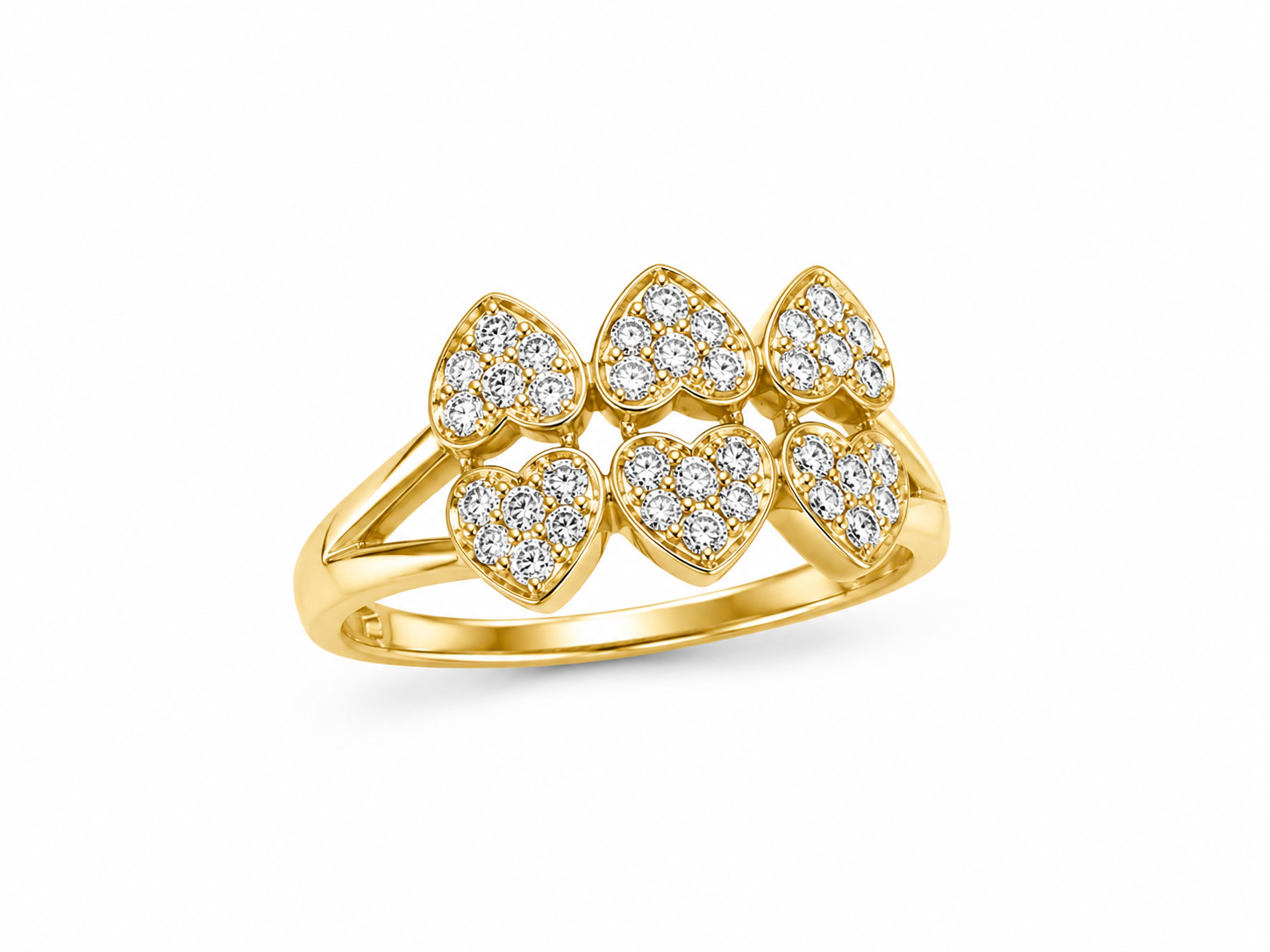 18KT Two Heart Rows Cubic Zirconium Yellow Gold Ring [A3B4]