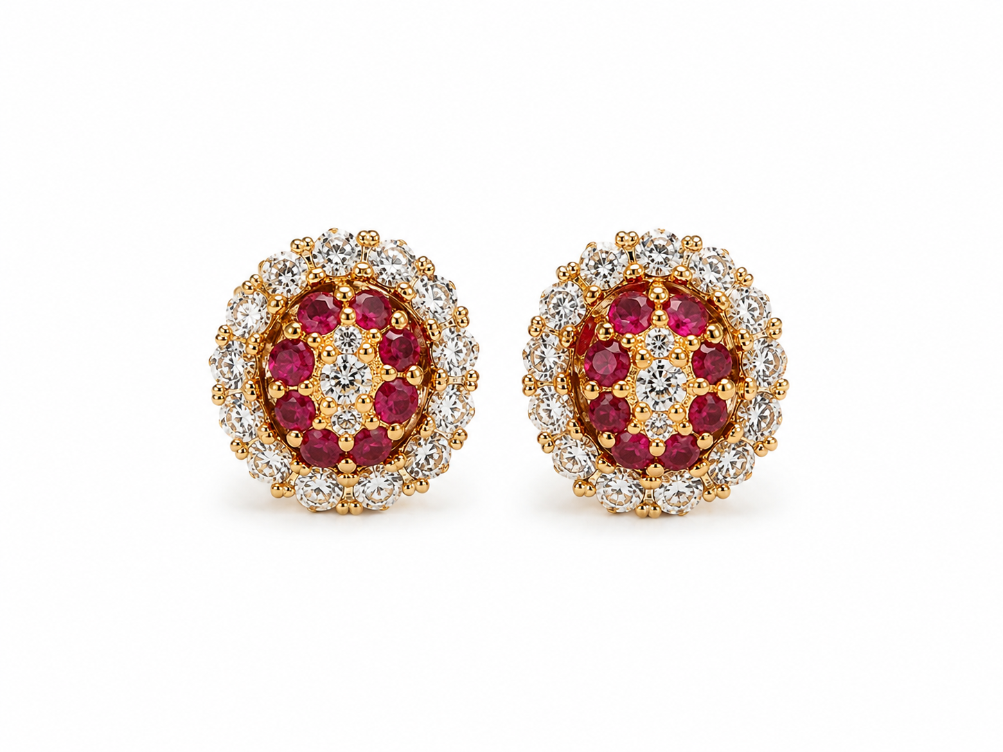 22KT Oval Cluster Cubic Zirconium Yellow Gold Earrings [A4B9]