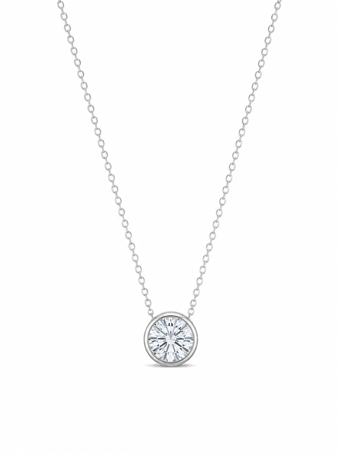 925 Sterling Silver Cubic Zirconium Lobster Lock Push Back Round Stone Necklace and Ring Set