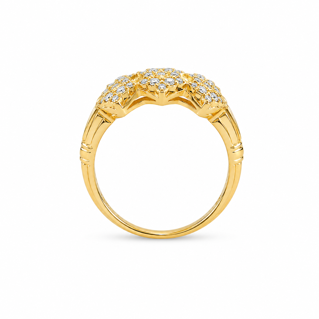 18KT Two Heart Rows Cubic Zirconium Yellow Gold Ring [A3B4]