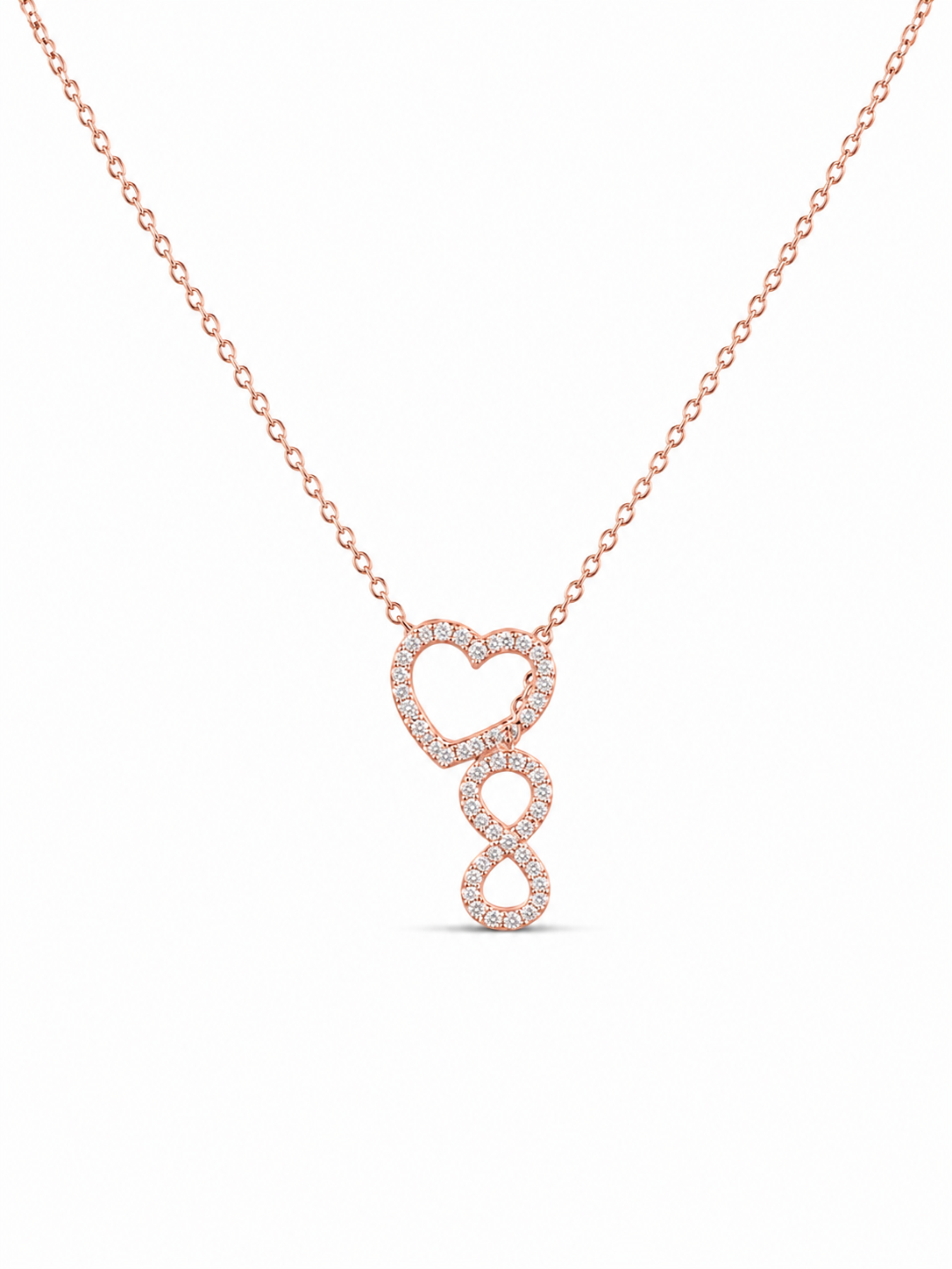 925 Rose Sterling Silver Cubic Zirconium Intertwining Lock Infinity and Heart Necklace
