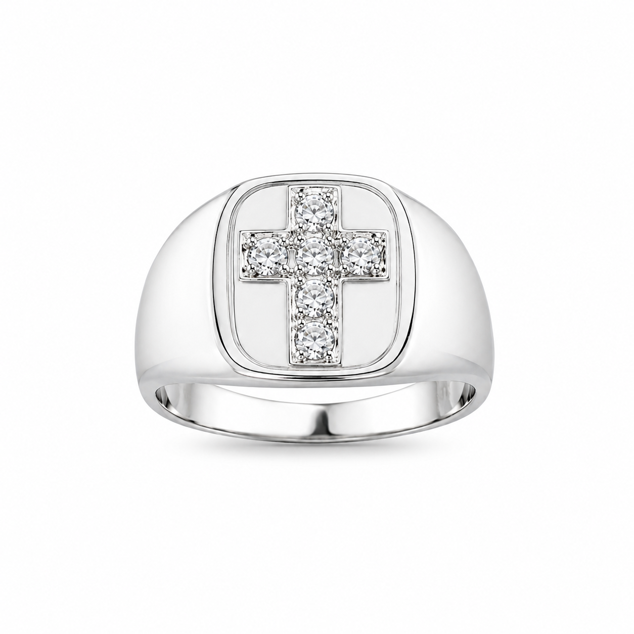 925 Sterling Silver Cubic Zirconium Cross Plate Ring
