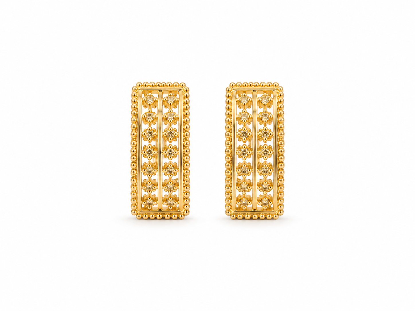 22KT Rectangle Stud Yellow Gold Earrings [A3B1]
