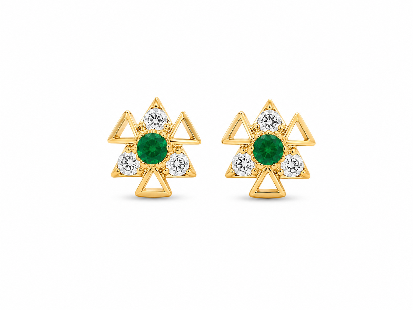 21KT Triangles Stud Cubic Zirconium Yellow Gold Earrings [A1B5]