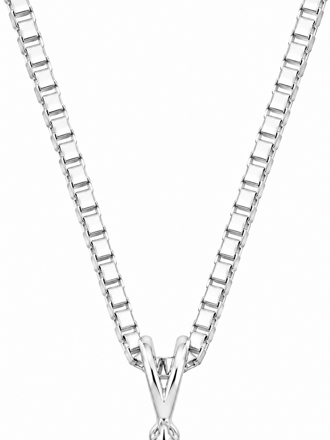 925 Sterling Silver Cubic Zirconium Box Chain Square Necklace