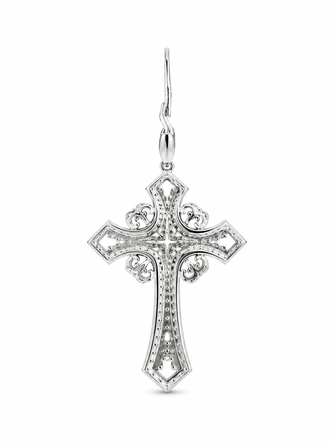 18KT White Gold Victorian Style Cubic Zirconium Cross Pendant [A5B1]