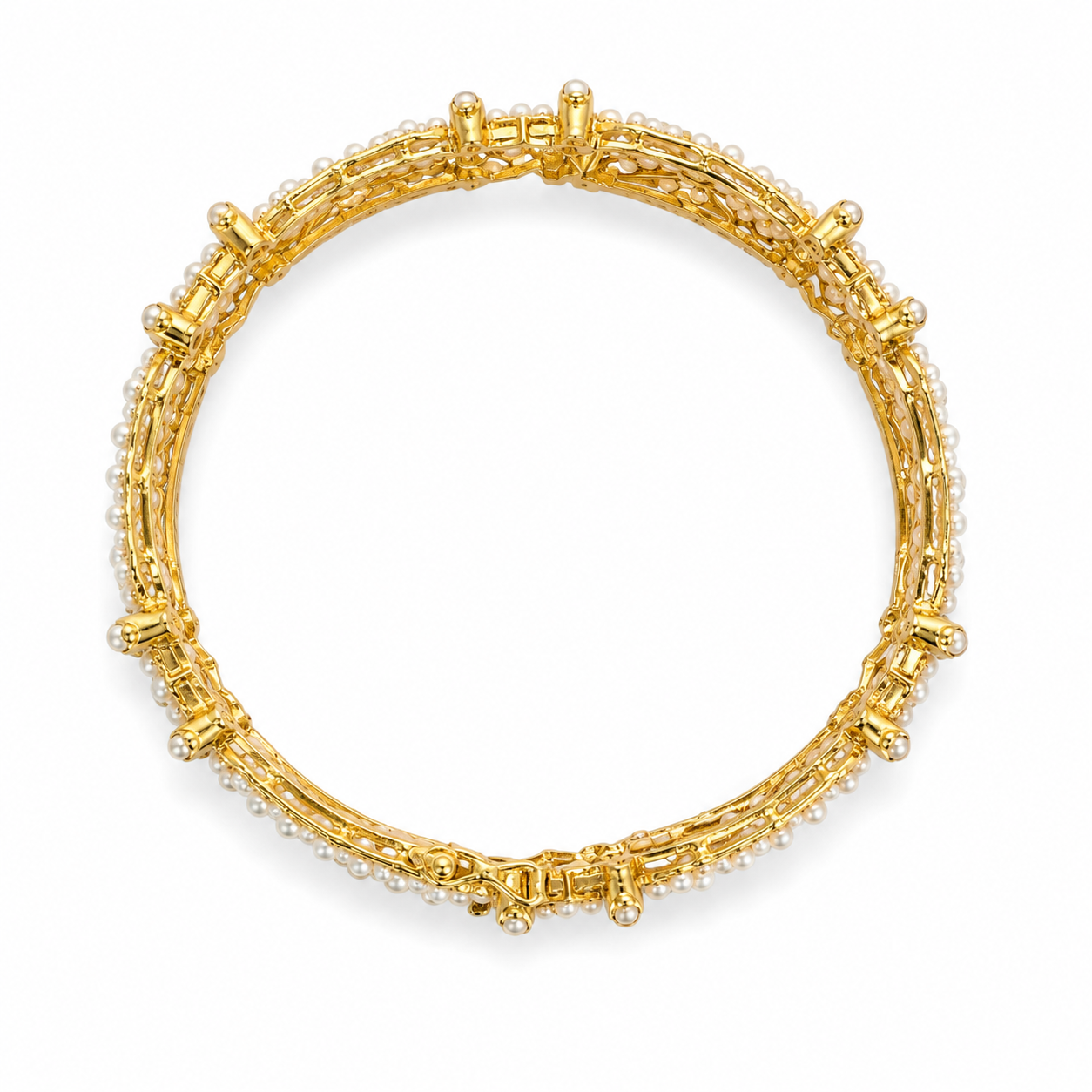 22KT Solid Yellow Gold 11.5 MM Pearl Heart Abstract Hinged Bangle Bracelet