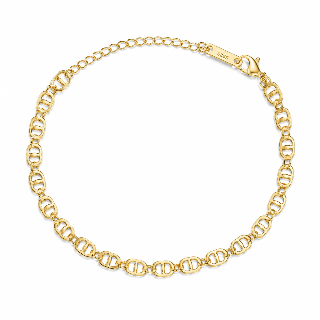 925 Yellow Sterling Silver Lobster Lock Ankle Bracelet