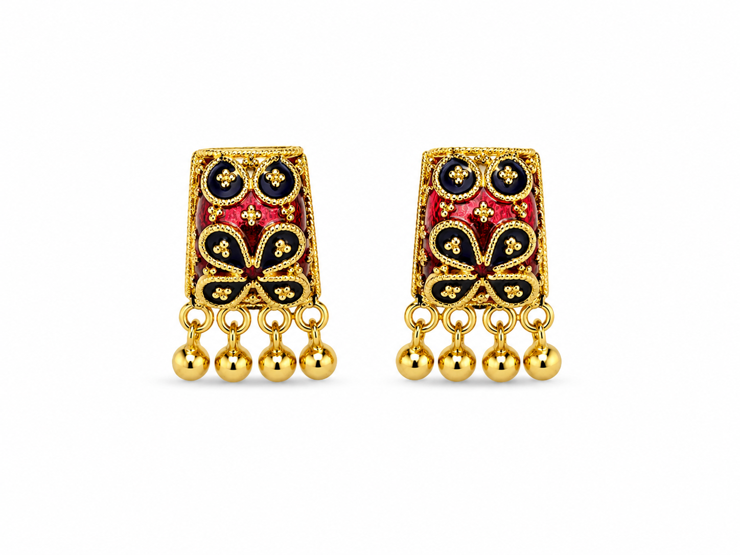 22KT Trapezoid Flower Cubic Zirconium Yellow Gold Earrings [A3B1]