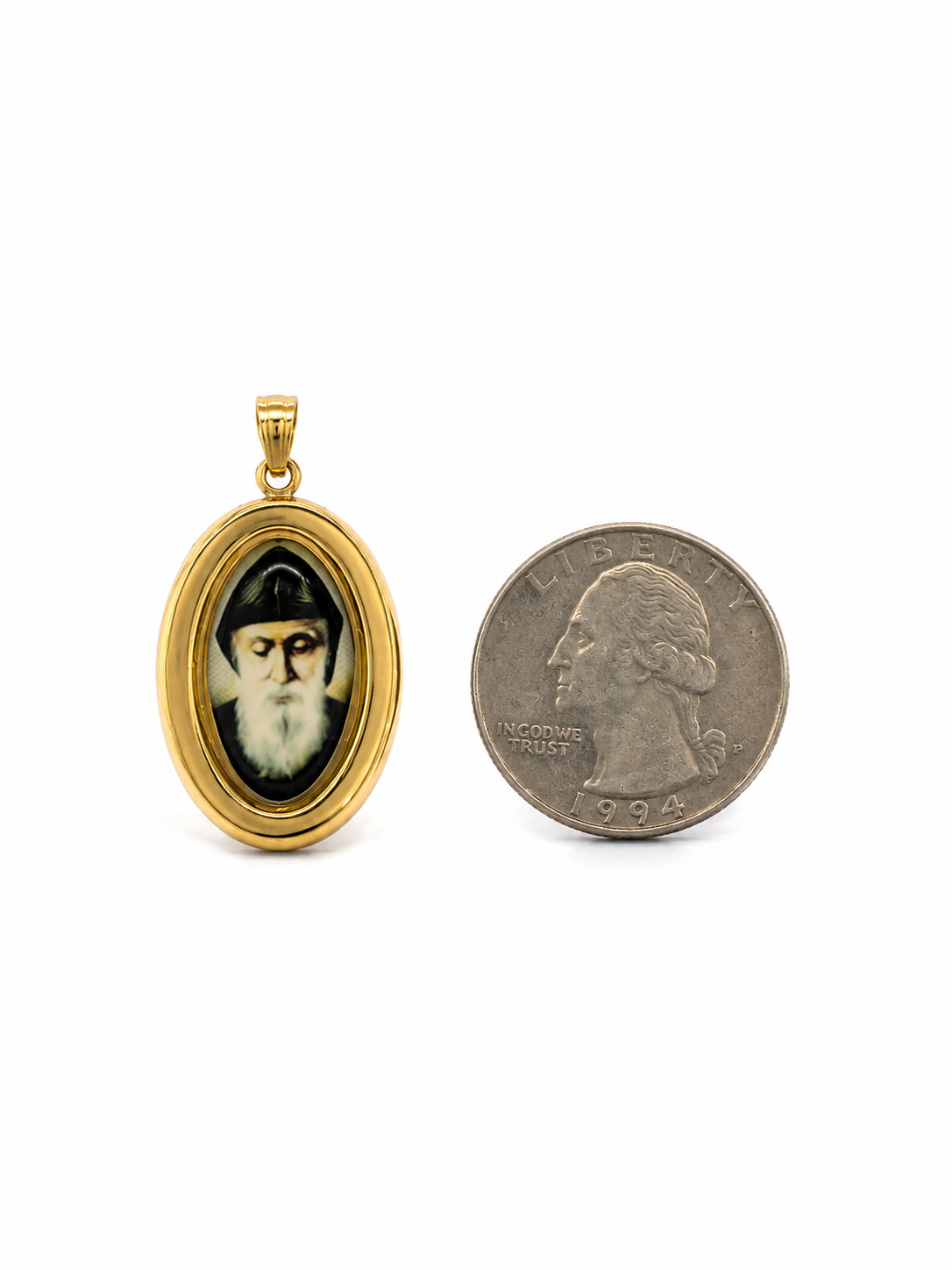 21KT Yellow Gold Saint Charbel Oval Pendant [A2B8]