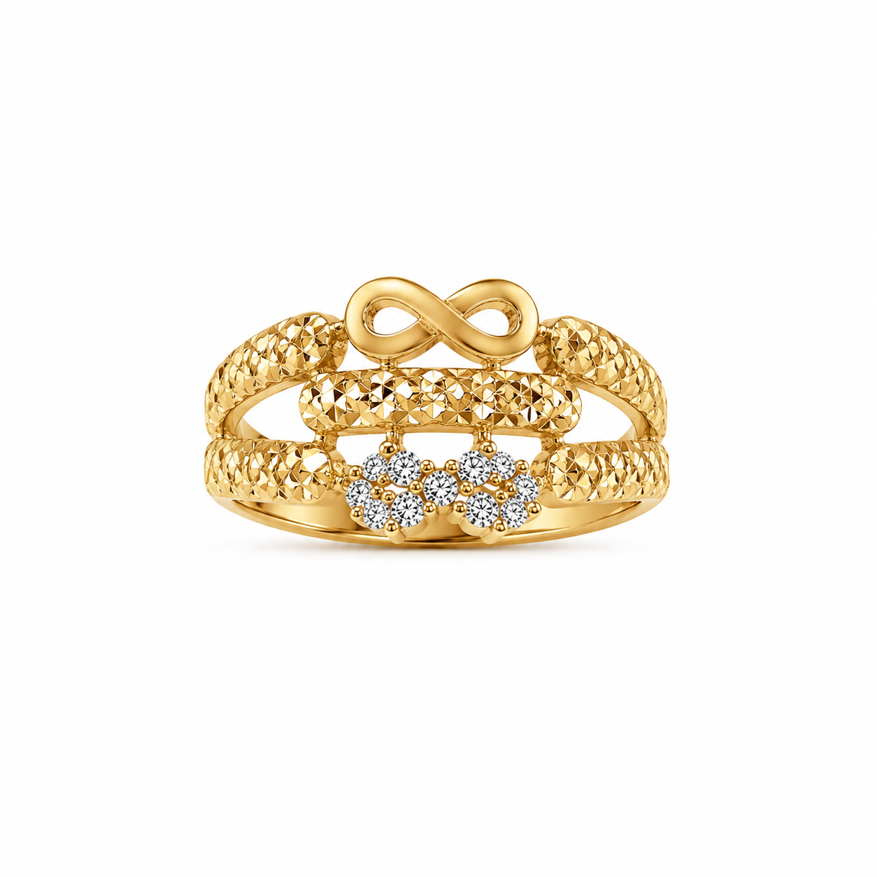 22KT Double Infinity Cubic Zirconium Yellow Gold Ring [A2B2]