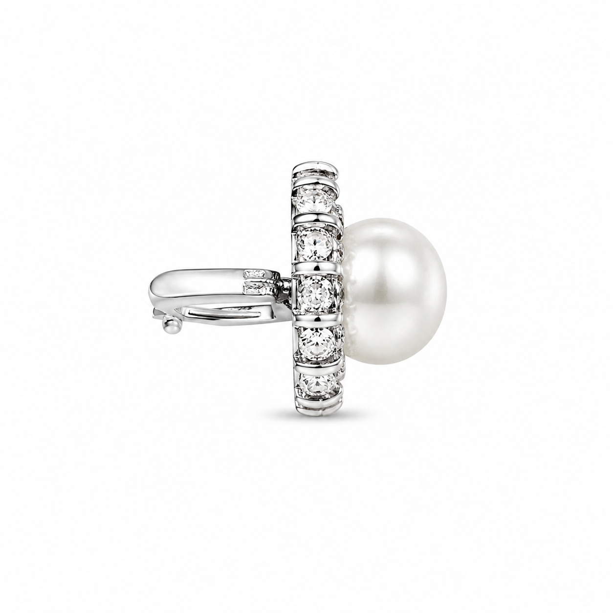 Brass White Pearl Cubic Zirconium Stud Earrings
