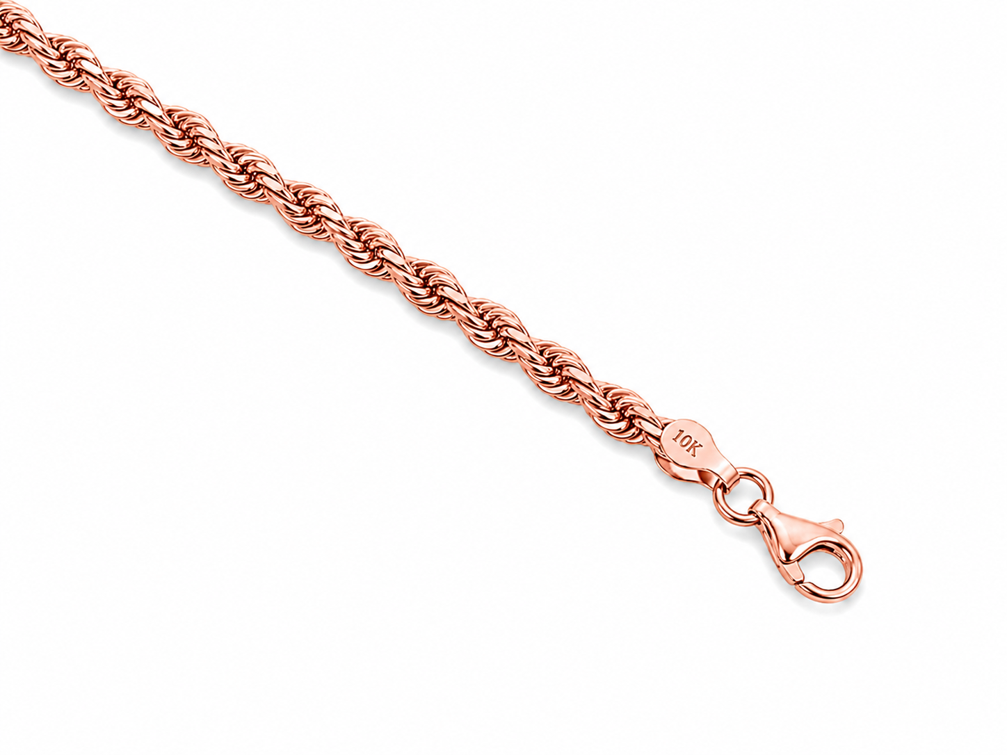 10KT Hollow Rose Gold 4 MM Rope Chain