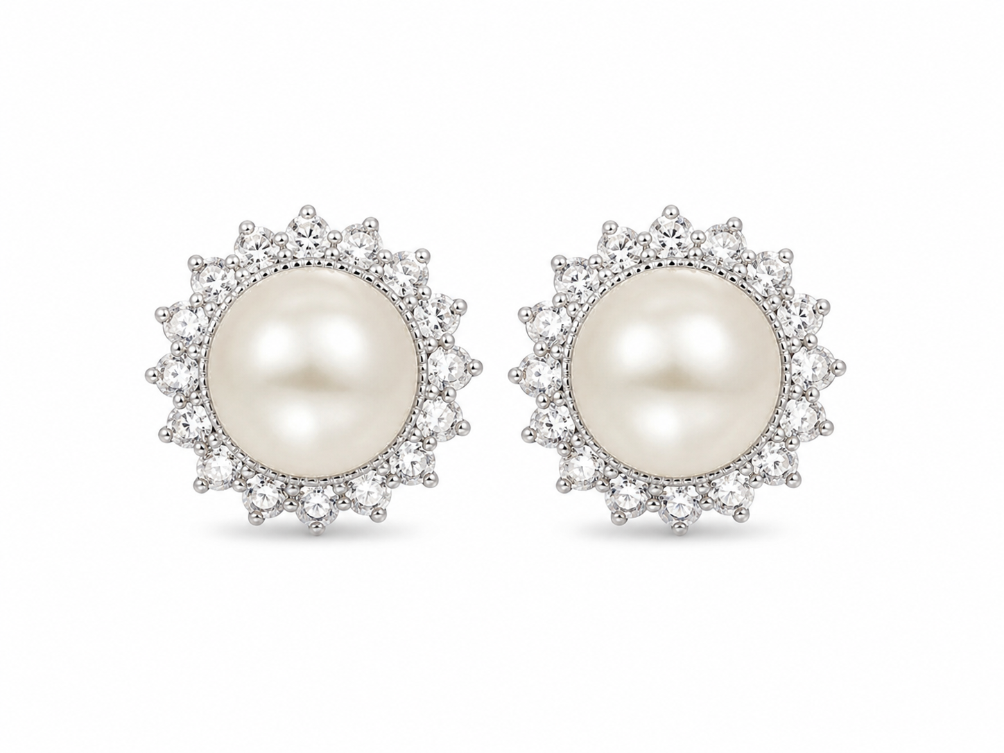 Brass White Pearl Cubic Zirconium Stud Earrings