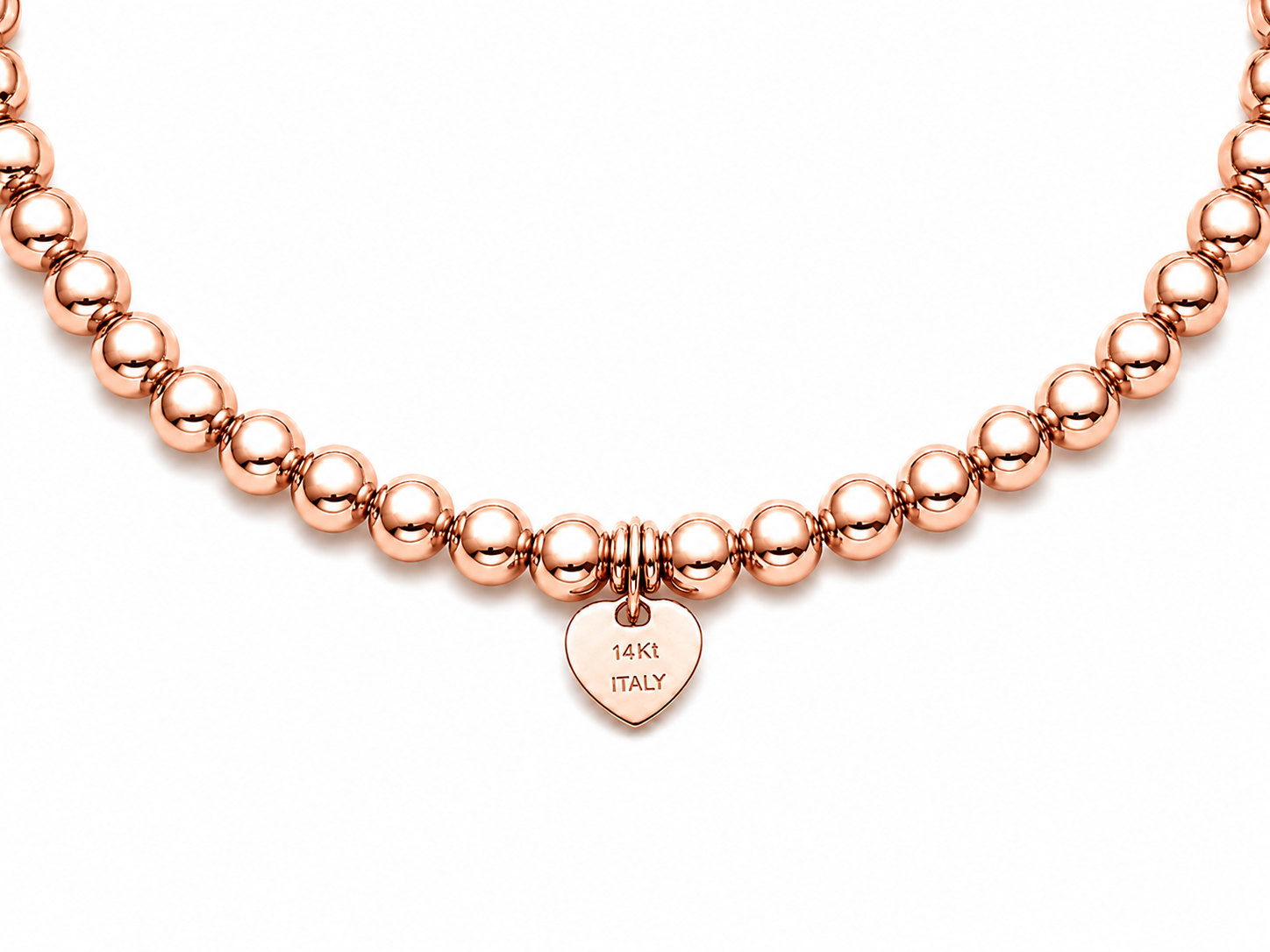 14KT Heart Charm Beaded Rose Gold 5 MM Stretchable Bracelet