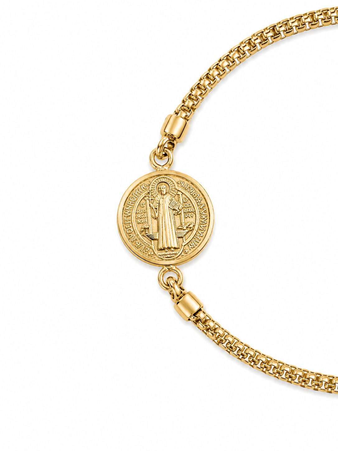 14KT Round Reversible Jesus Cross Stretchable Yellow Gold Bracelet