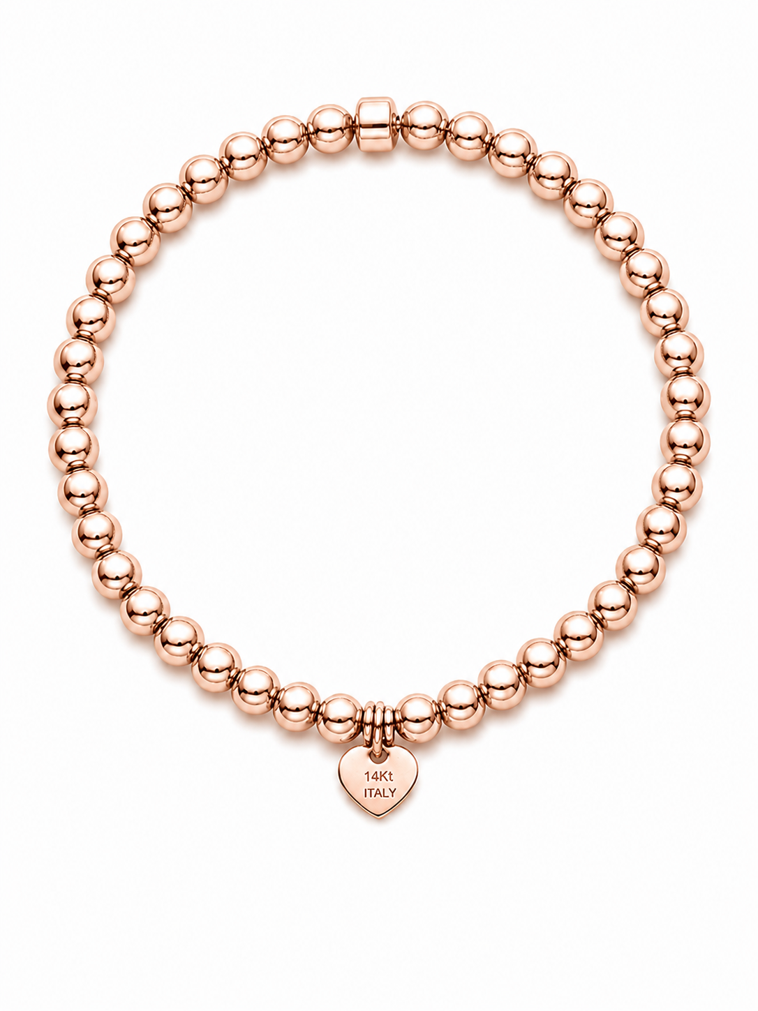 14KT Heart Charm Beaded Rose Gold 5 MM Stretchable Bracelet