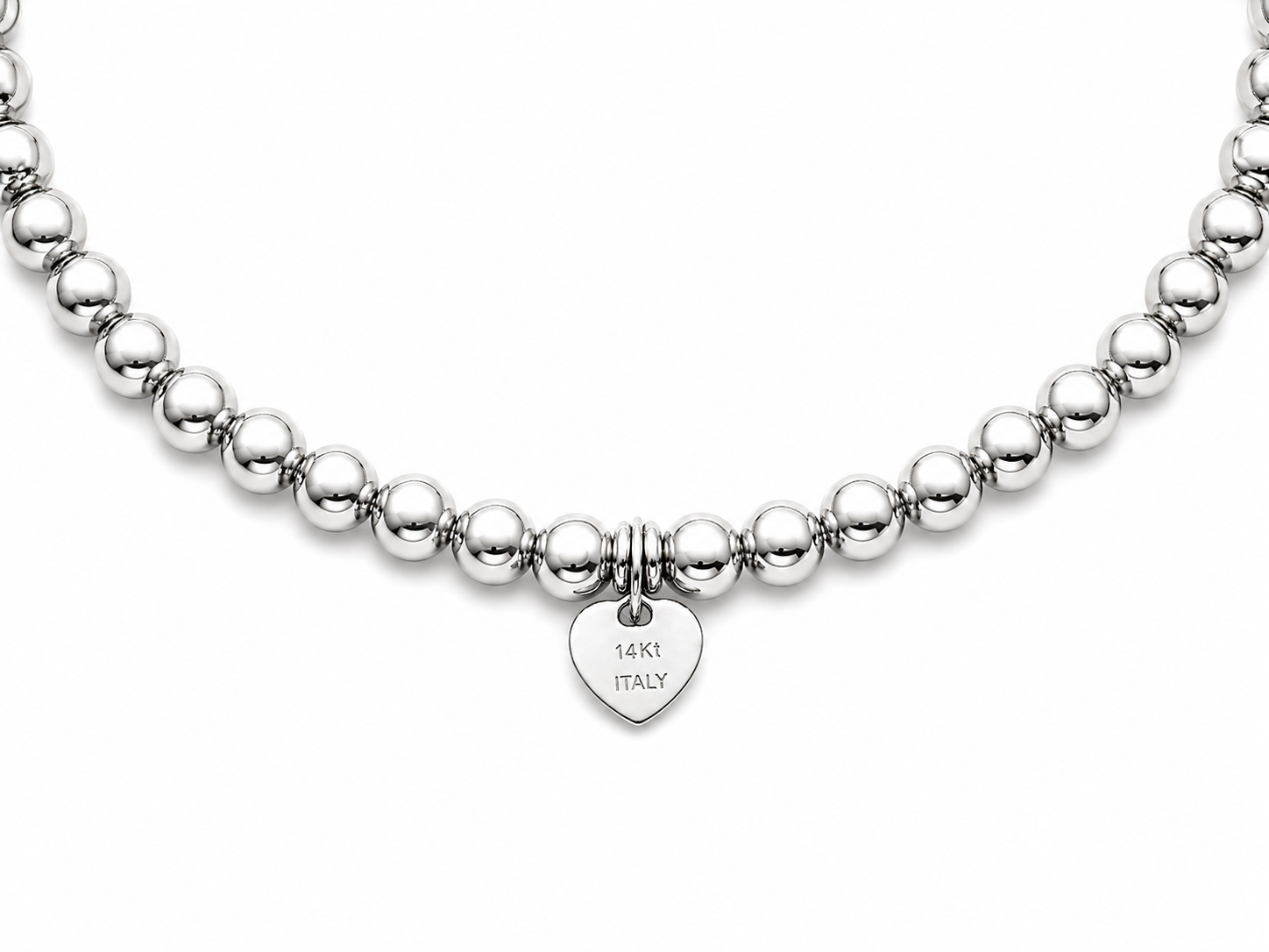 14KT Heart Charm Beaded White Gold Stretchable Bracelet