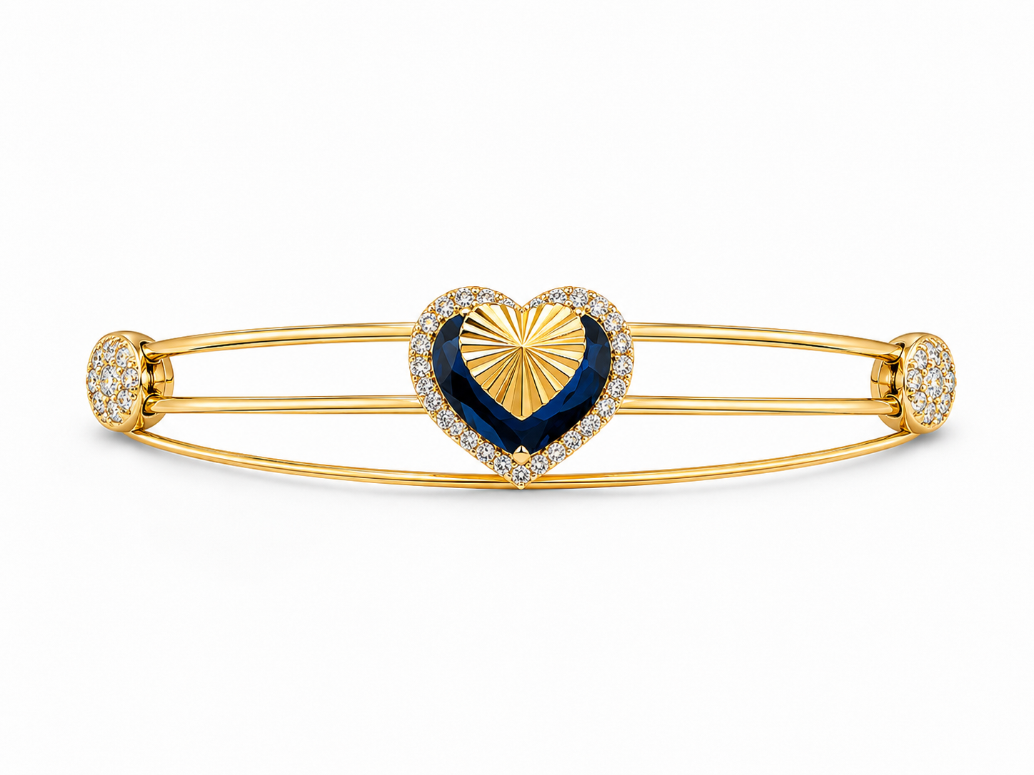 14KT Yellow Gold Gem Stone Heart Cubic Zirconium 1 MM Slip On Bangle Bracelet