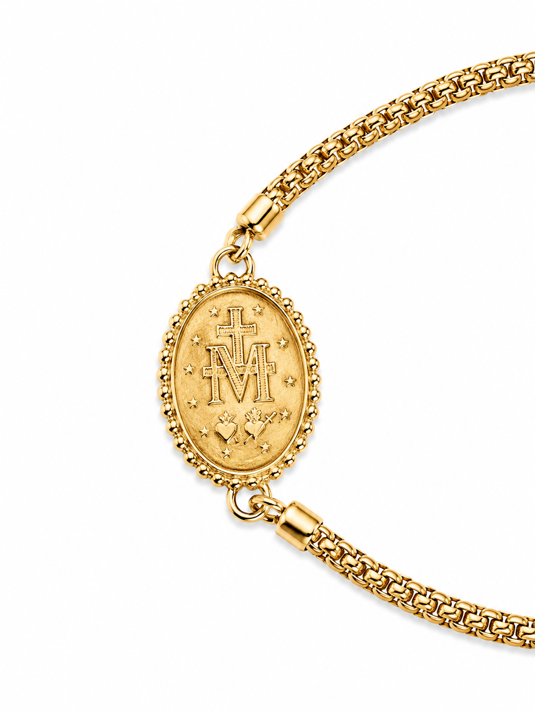 14KT Jesus Cross Reversible Charm 3 MM Stretchable Bracelet