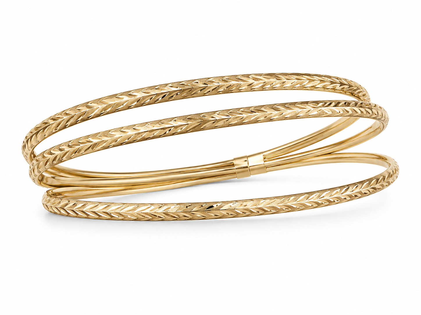 10KT Yellow Gold 3 Piece 2.5 MM Open Box Lock Bangle Bracelet Set