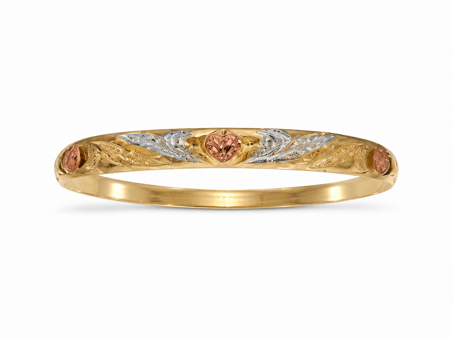14KT Etched Heart Design Yellow Gold Bangle Bracelet [A6B2]