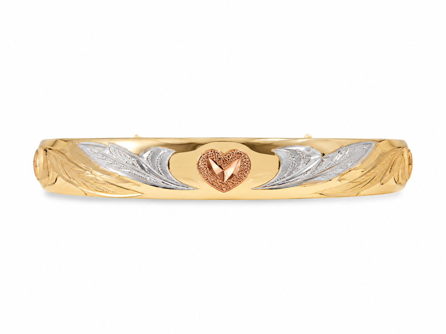 14KT Etched Heart Design Yellow Gold Bangle Bracelet [A6B2]