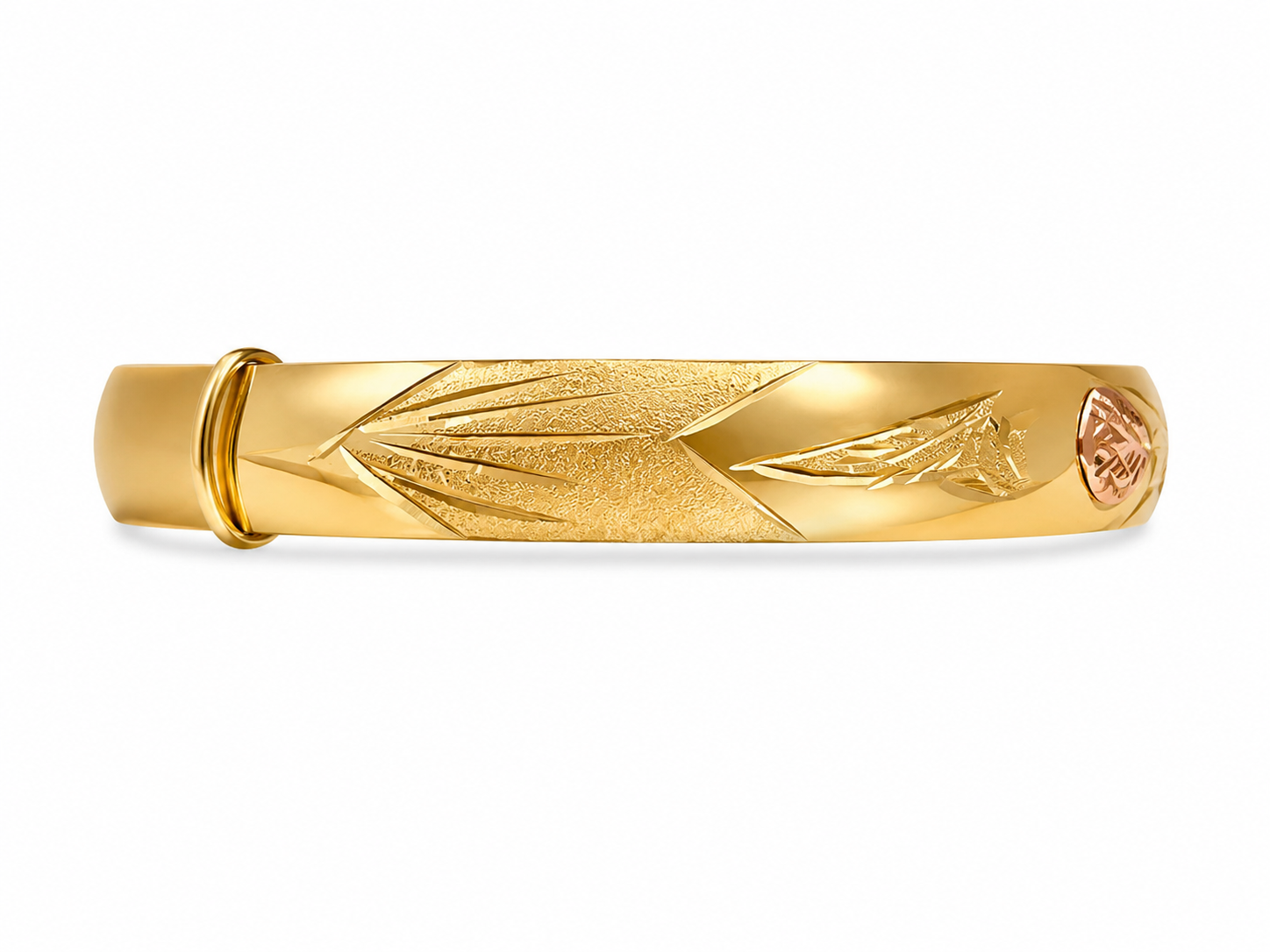 14KT Etched Heart Design Yellow Gold Bangle Bracelet [A6B2]