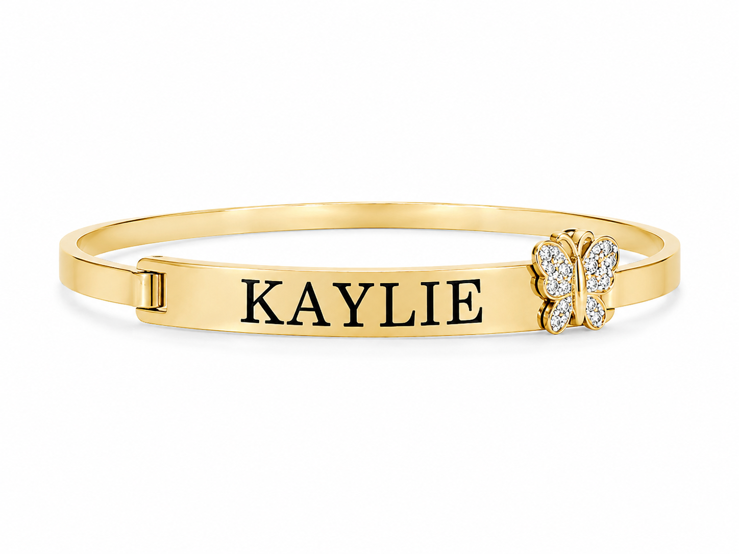 10KT Yellow Gold ID Kaylie Butterfly Cubic Zirconium 5.6 MM Bangle Bracelet [A11B2]