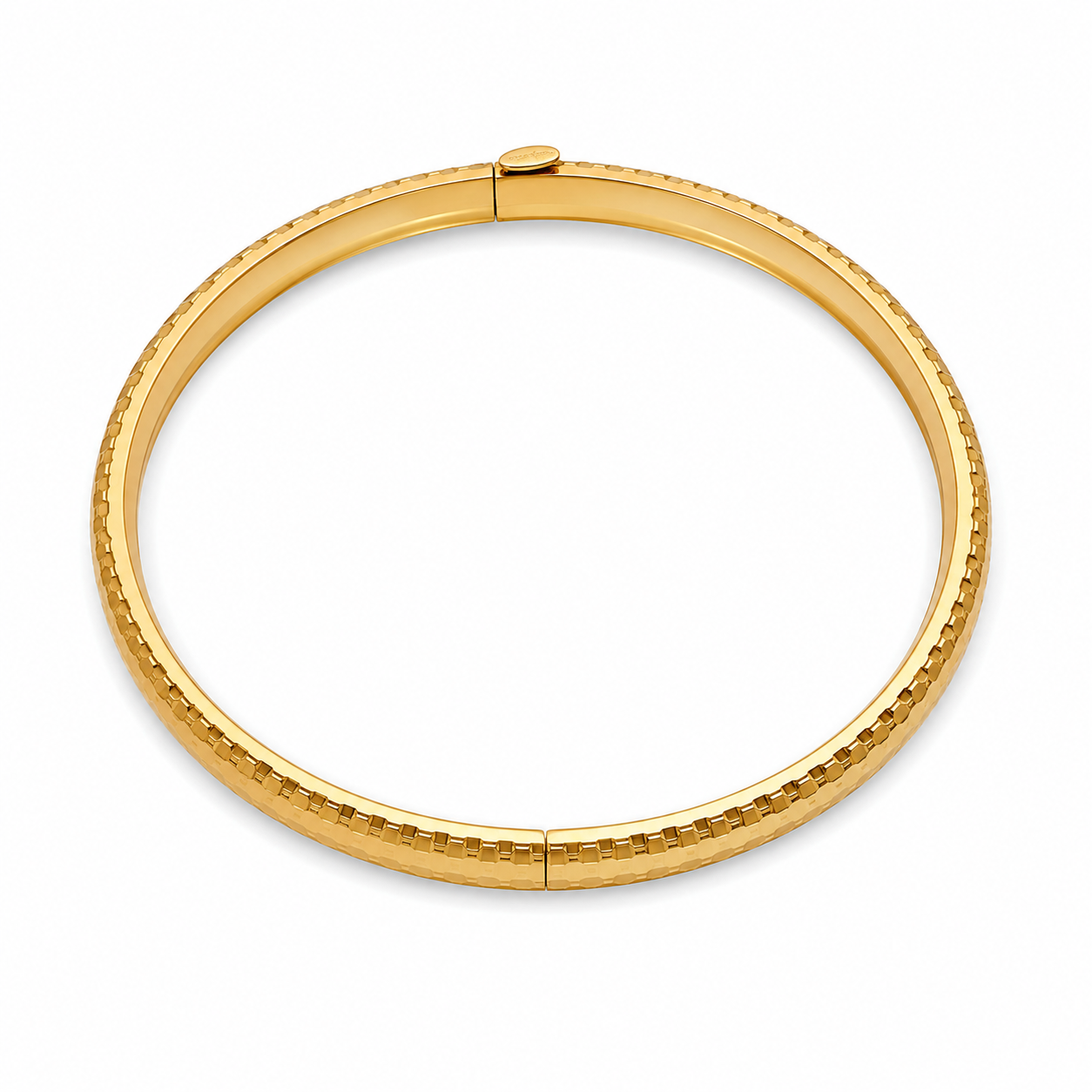 14KT Ribbed 8 MM Yellow Gold Box Lock Bangle Bracelet