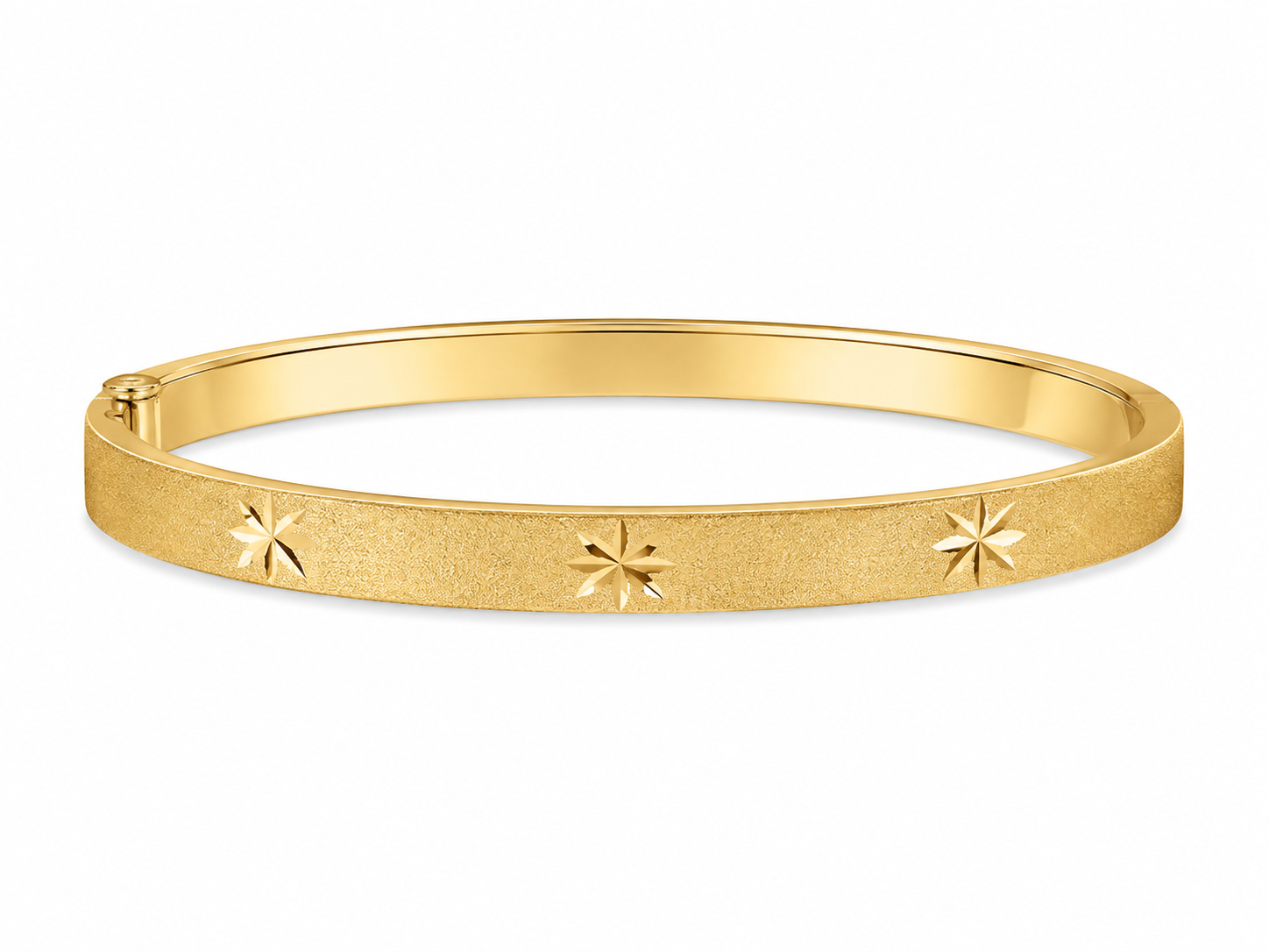 14KT Etched Flower Design 6 MM Yellow Gold Bangle Bracelet