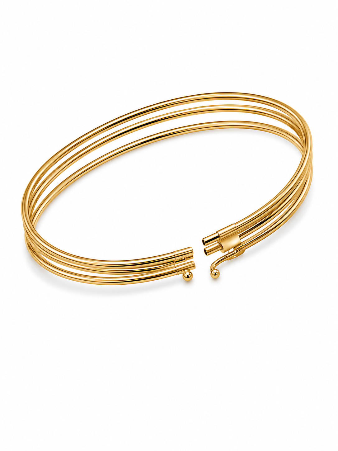 10KT Yellow Gold 3 Piece 2.5 MM Open Box Lock Bangle Bracelet Set