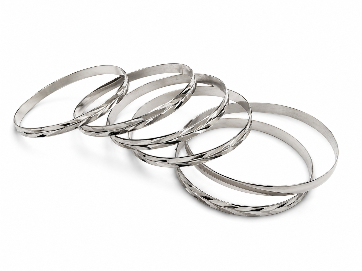 14KT Grooved 6 Piece 6mm White Gold Bangle Bracelet Set