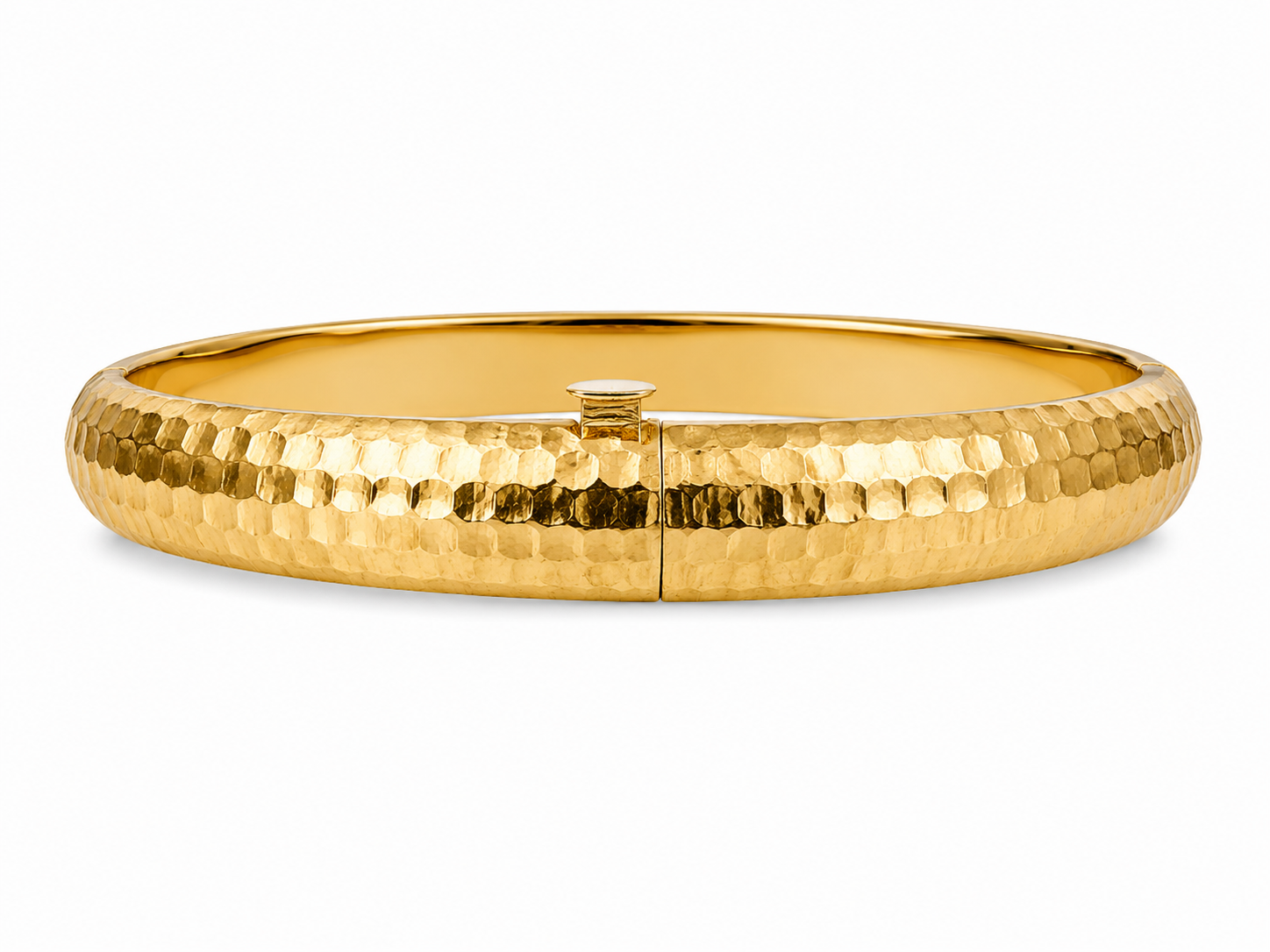 14KT Ribbed 8 MM Yellow Gold Box Lock Bangle Bracelet