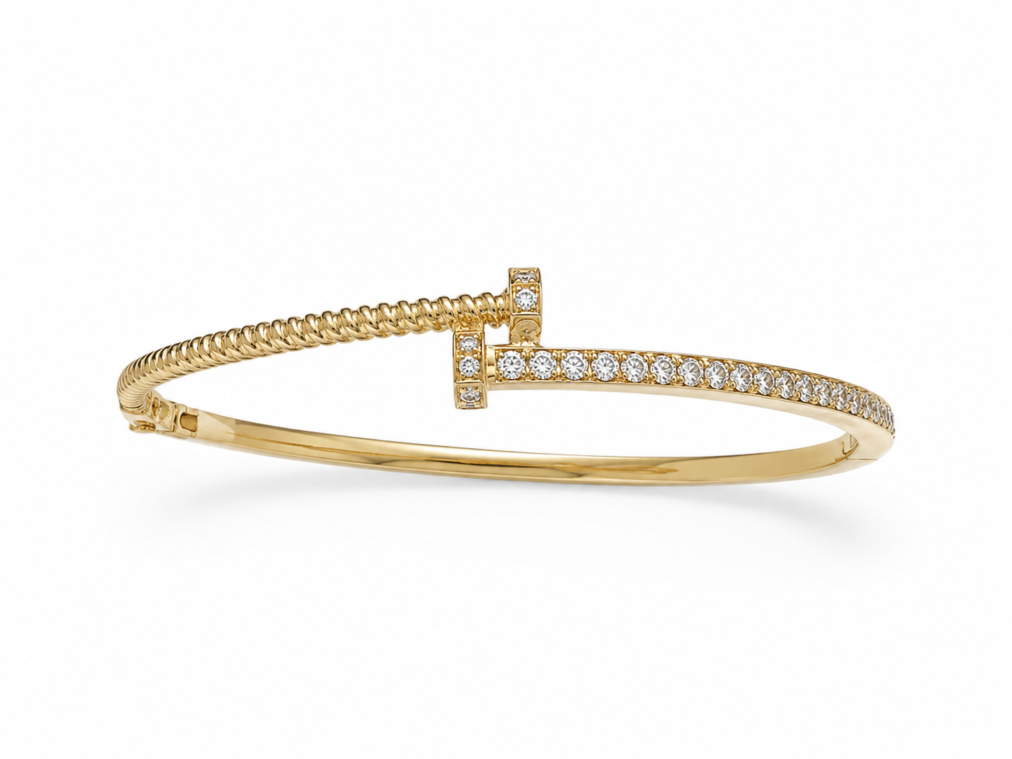 14KT Single Row Cubic Zironium 2.7 MM Yellow Gold Open Bangle Bracelet