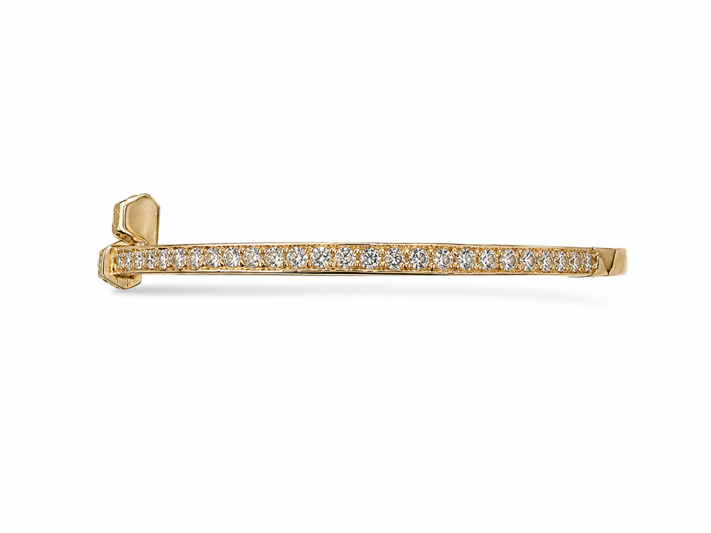 14KT Single Row Cubic Zironium 2.7 MM Yellow Gold Open Bangle Bracelet