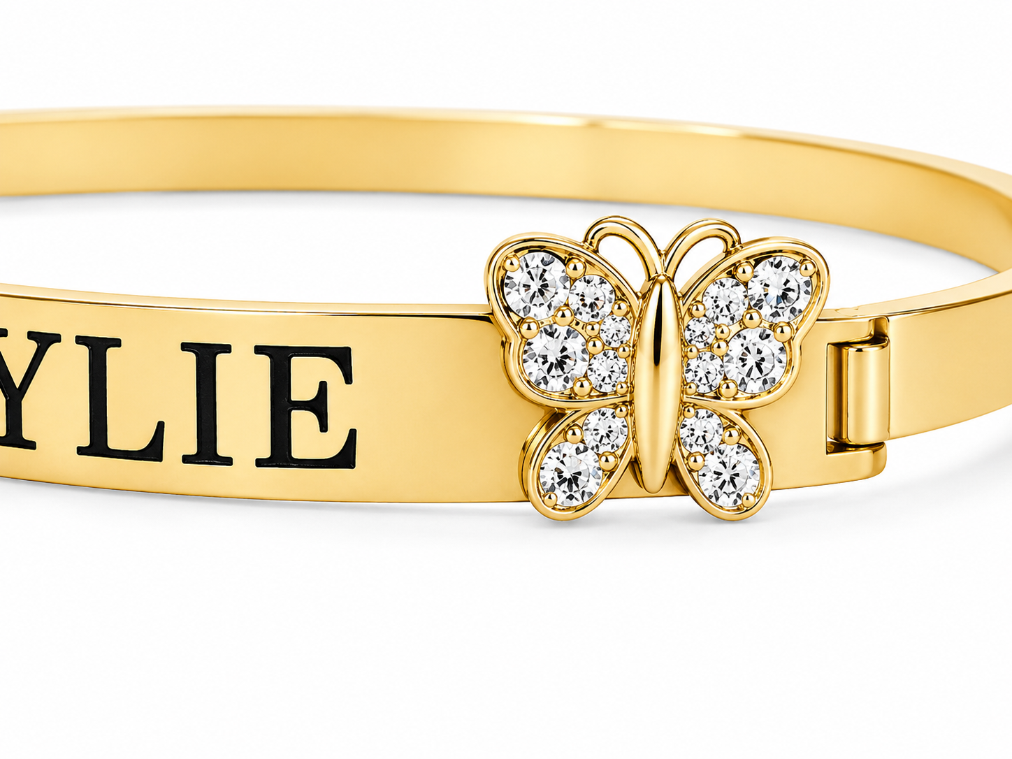 10KT Yellow Gold ID Kaylie Butterfly Cubic Zirconium 5.6 MM Bangle Bracelet [A11B2]