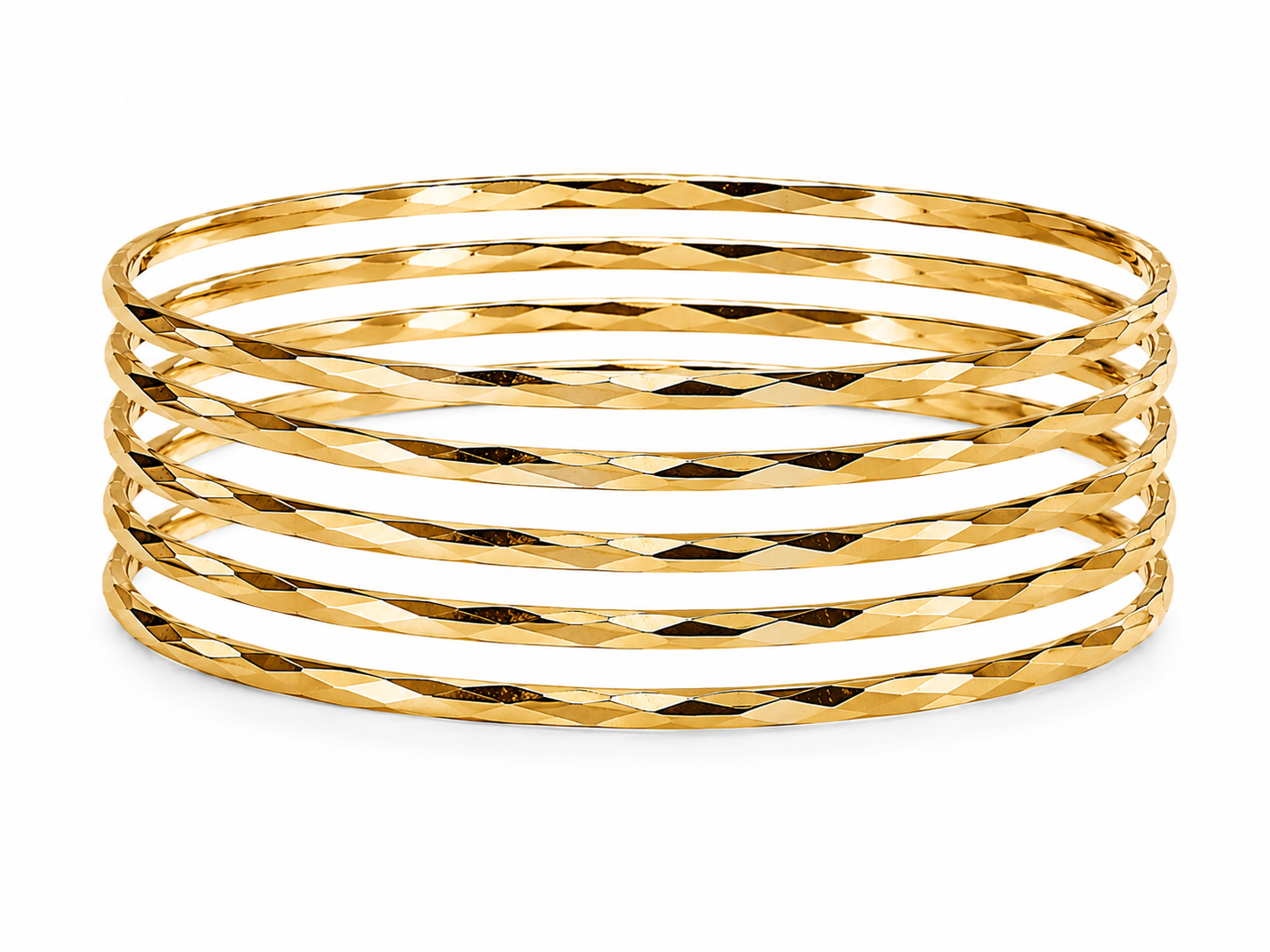 14KT Yellow Gold 5 Piece Slip On Bangle Bracelet Set
