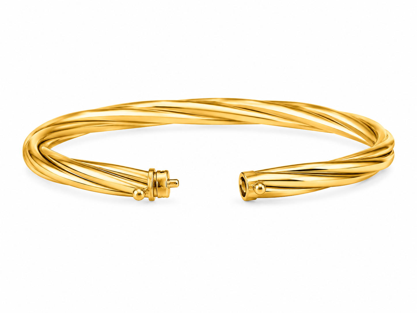 14KT Solid Yellow Gold 5 MM Magnetic Lock Bangle Bracelet [A10B7]]