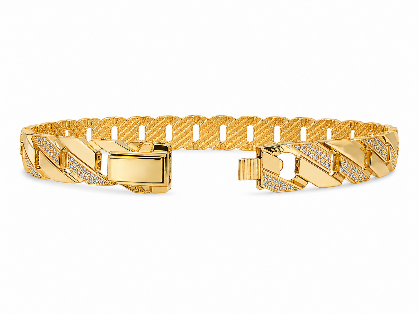14KT Yellow Gold Cuban 8 mm CZ Bangle Bracelet