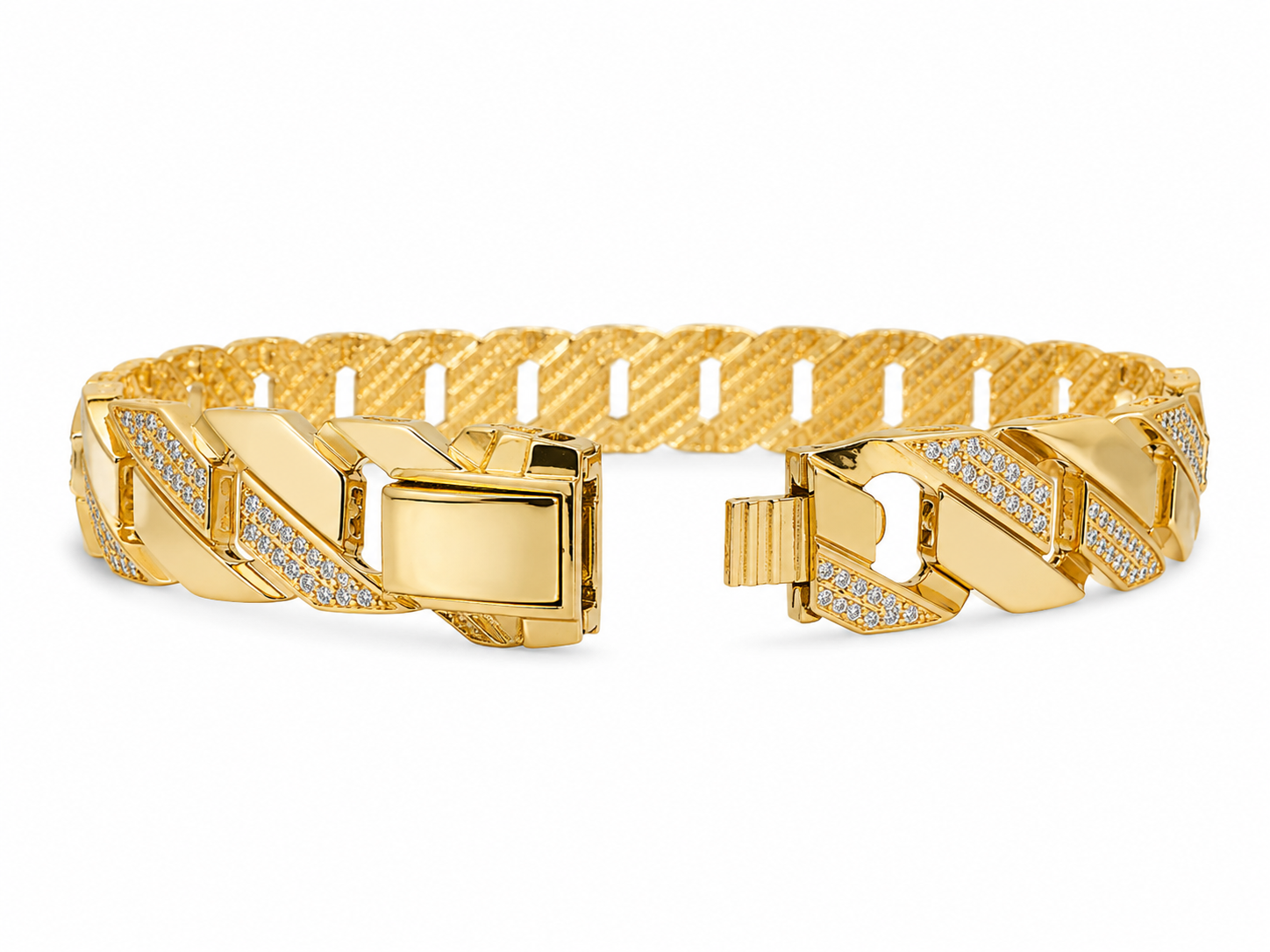 14KT Yellow Gold Cuban CZ 10 mm Bangle Bracelet