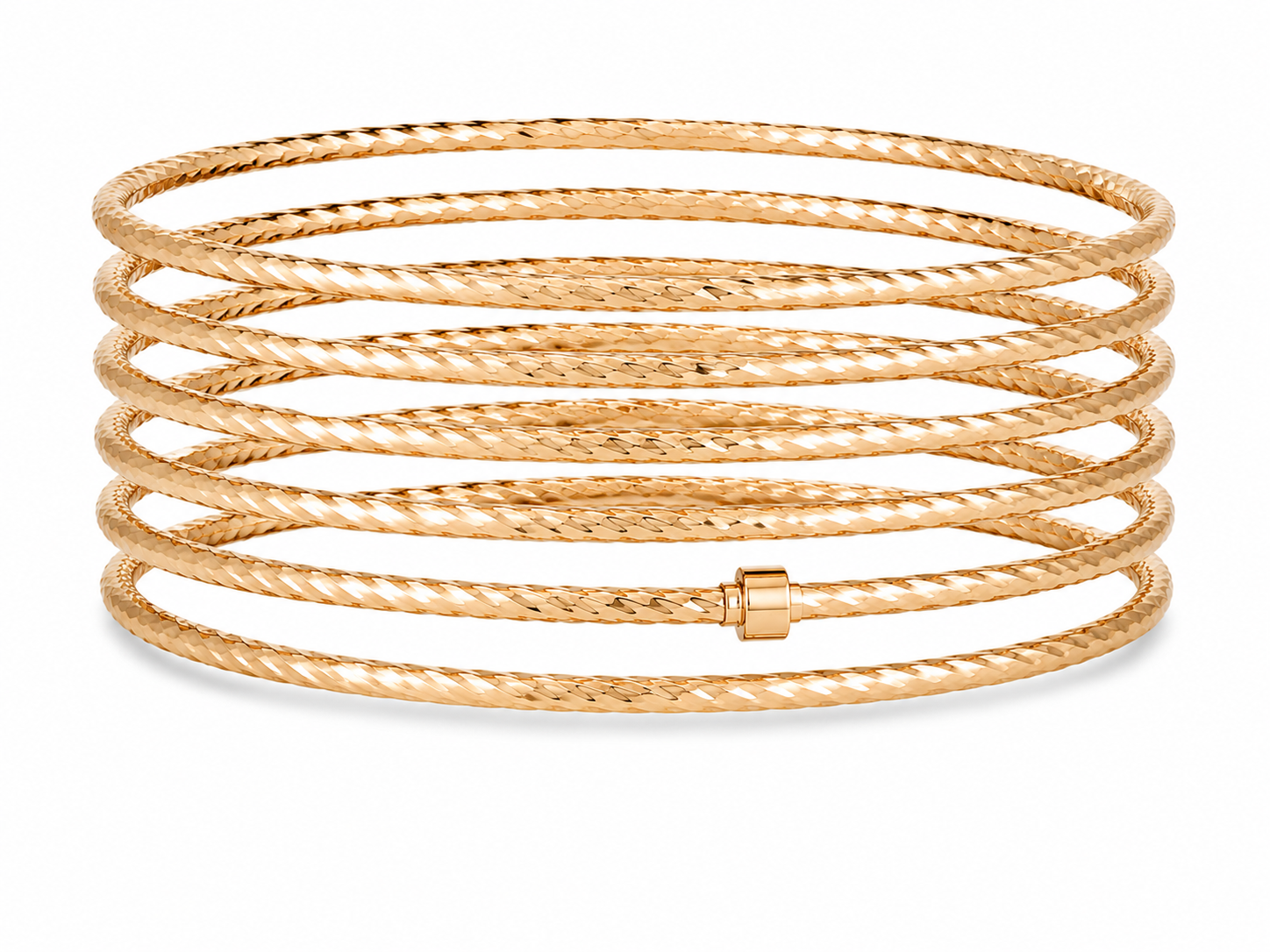 14KT Solid Yellow Gold 7 Piece Slip On Bangle Bracelet Set