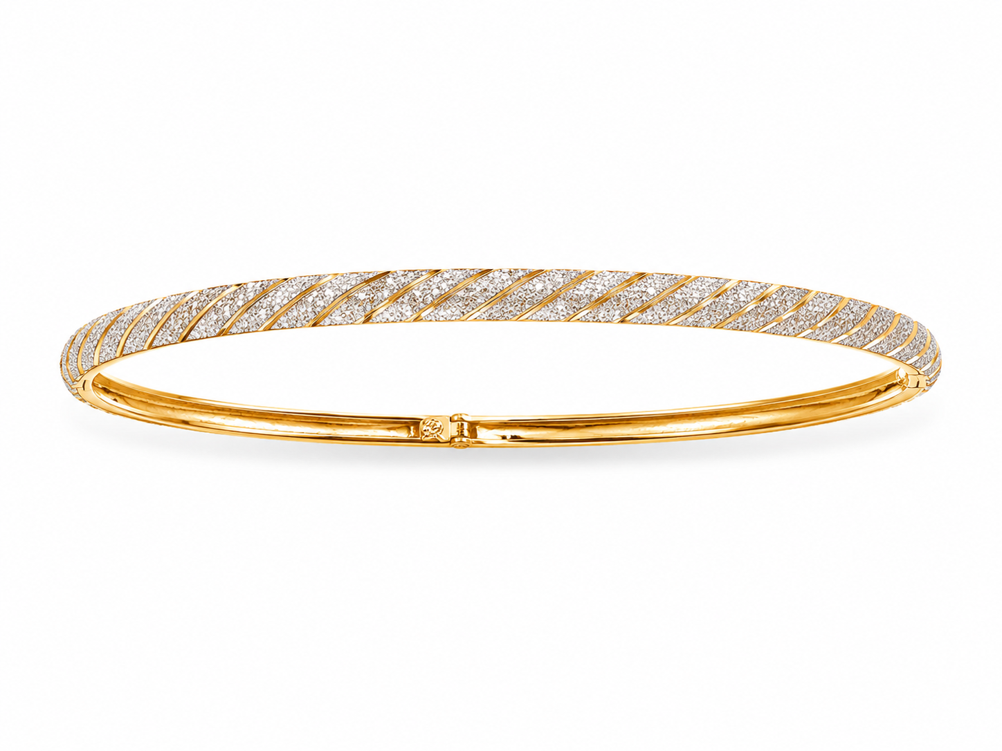 10KT Two Tone Gold 3.4 MM Thin Catch Lock Bangle Bracelet