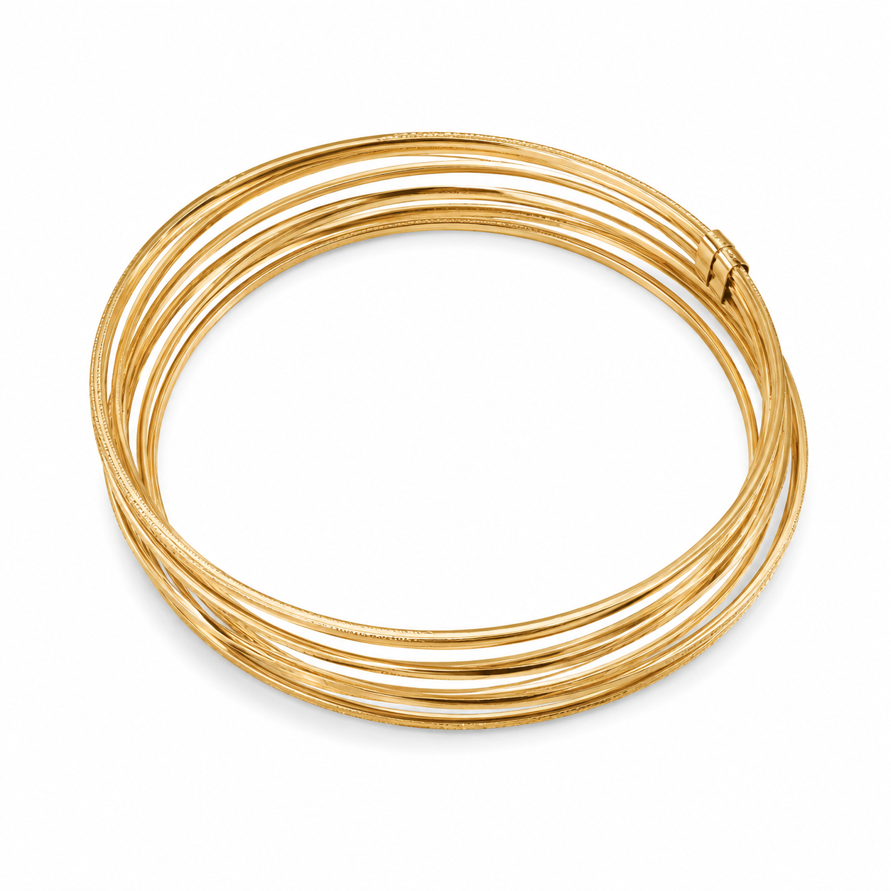 14KT Yellow Gold 7 Piece Plain Slip On Bangle Bracelet Set